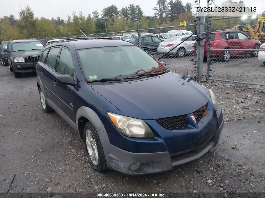 2003 Pontiac Vibe VIN: 5Y2SL62833Z421118 Lot: 40538380