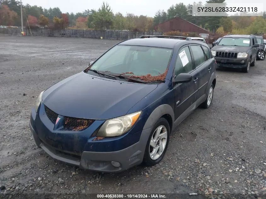 2003 Pontiac Vibe VIN: 5Y2SL62833Z421118 Lot: 40538380