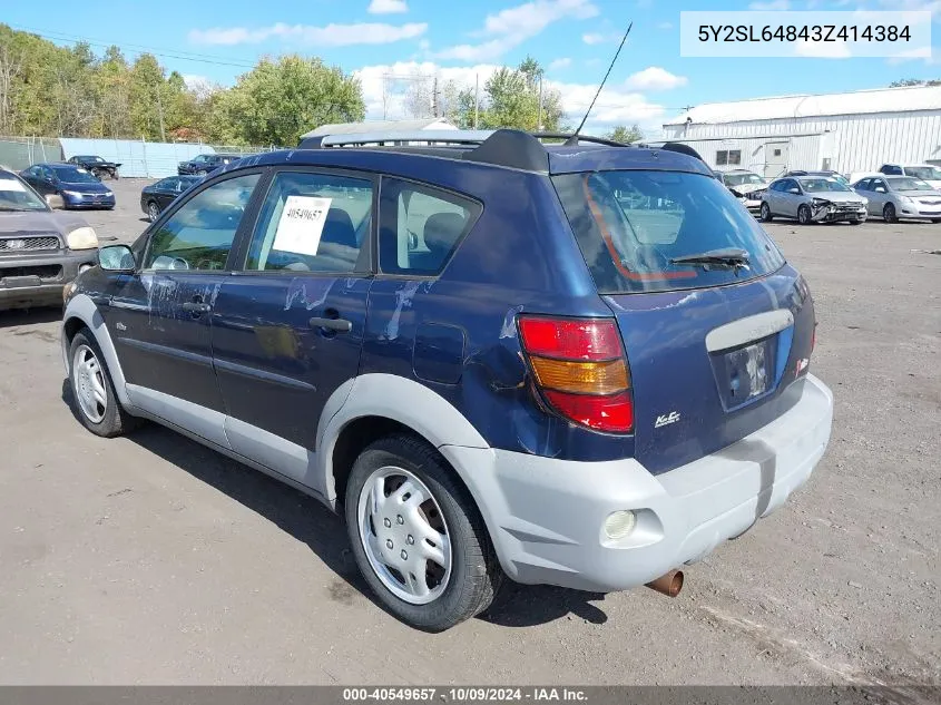 2003 Pontiac Vibe VIN: 5Y2SL64843Z414384 Lot: 40549657