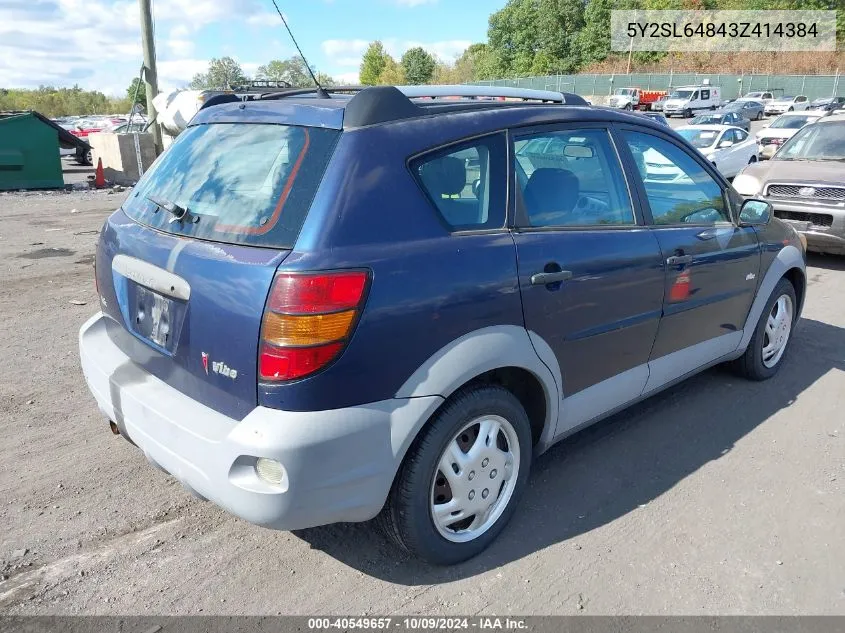 2003 Pontiac Vibe VIN: 5Y2SL64843Z414384 Lot: 40549657