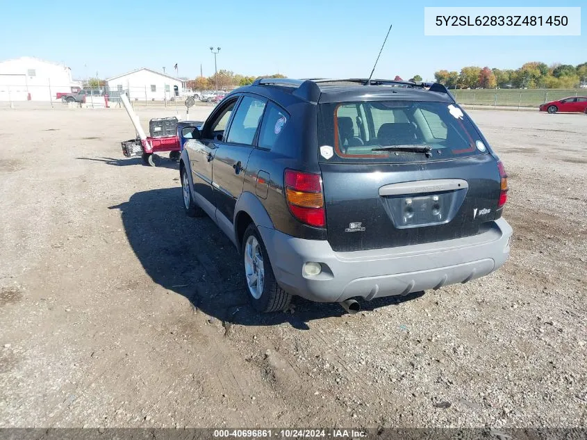 2003 Pontiac Vibe VIN: 5Y2SL62833Z481450 Lot: 40696861