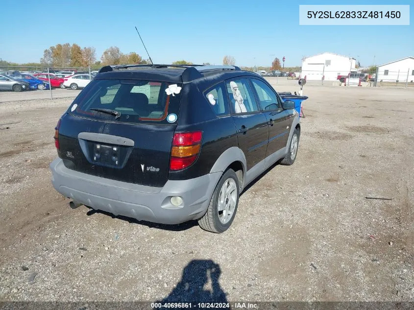 2003 Pontiac Vibe VIN: 5Y2SL62833Z481450 Lot: 40696861