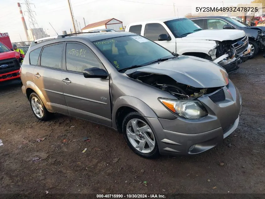 2003 Pontiac Vibe VIN: 5Y2SM64893Z478725 Lot: 40715990