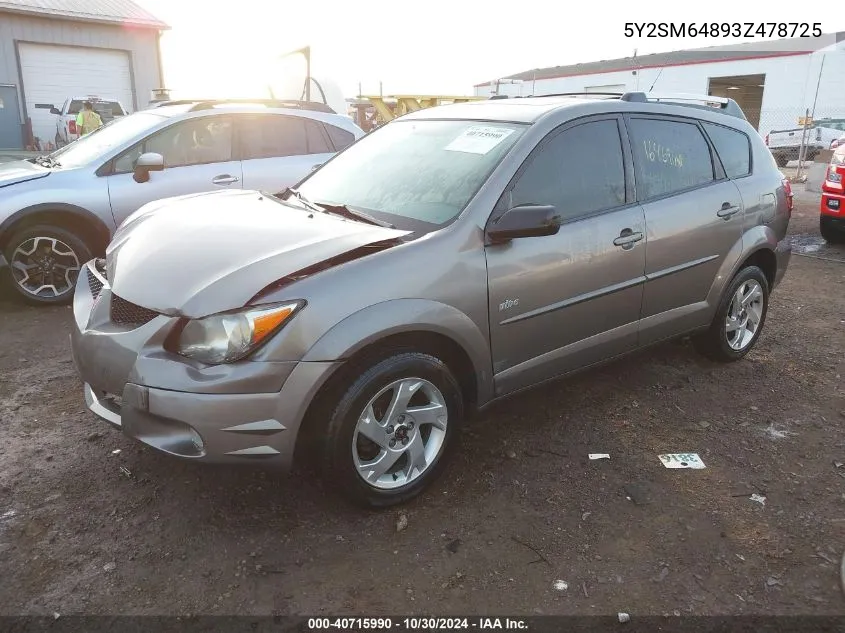 2003 Pontiac Vibe VIN: 5Y2SM64893Z478725 Lot: 40715990