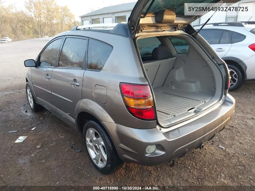 2003 Pontiac Vibe VIN: 5Y2SM64893Z478725 Lot: 40715990