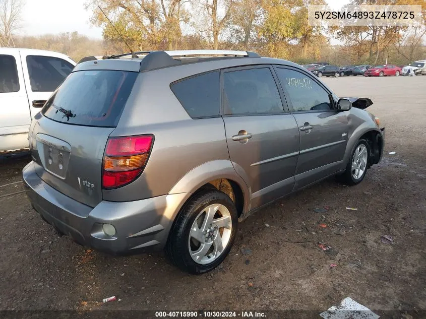 2003 Pontiac Vibe VIN: 5Y2SM64893Z478725 Lot: 40715990