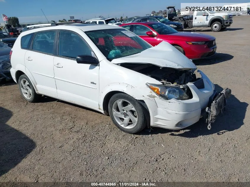 2003 Pontiac Vibe VIN: 5Y2SL64813Z447181 Lot: 40744965