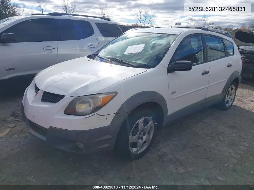 2003 Pontiac Vibe VIN: 5Y2SL62813Z465831 Lot: 40829010