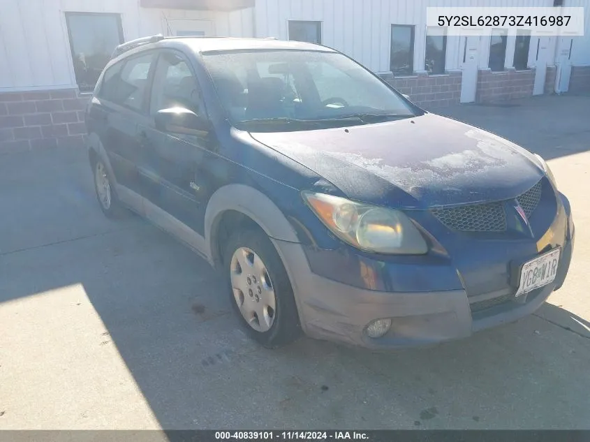 2003 Pontiac Vibe VIN: 5Y2SL62873Z416987 Lot: 40839101