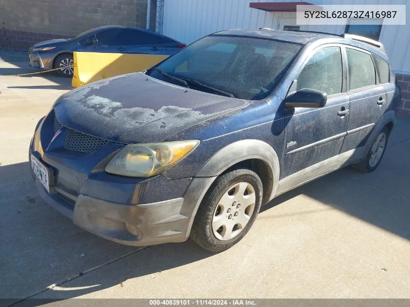 2003 Pontiac Vibe VIN: 5Y2SL62873Z416987 Lot: 40839101