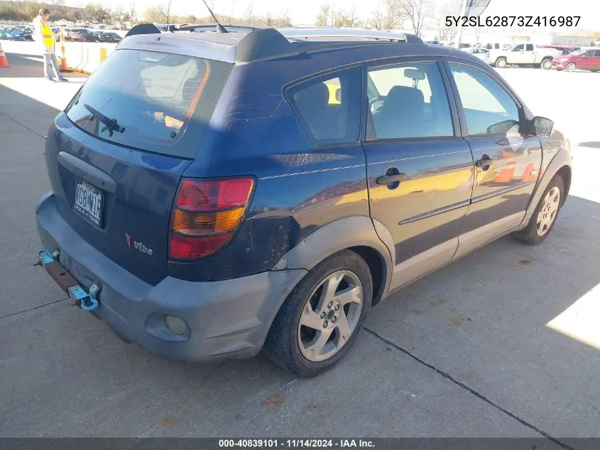 2003 Pontiac Vibe VIN: 5Y2SL62873Z416987 Lot: 40839101