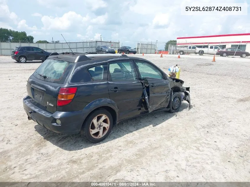 2004 Pontiac Vibe VIN: 5Y2SL62874Z408731 Lot: 40010471