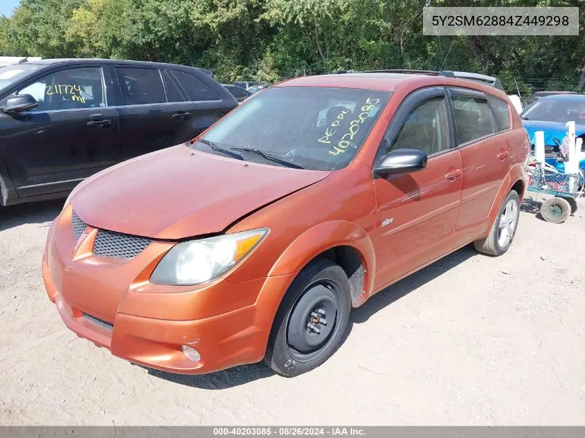 2004 Pontiac Vibe VIN: 5Y2SM62884Z449298 Lot: 40203085