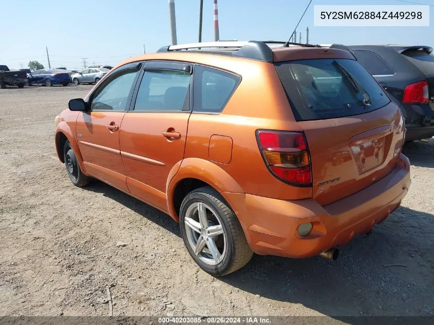 2004 Pontiac Vibe VIN: 5Y2SM62884Z449298 Lot: 40203085