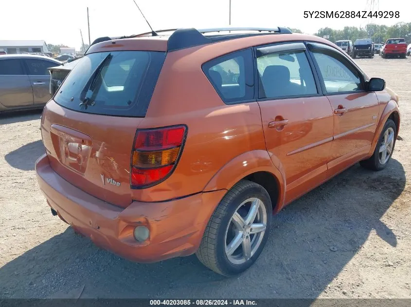 2004 Pontiac Vibe VIN: 5Y2SM62884Z449298 Lot: 40203085