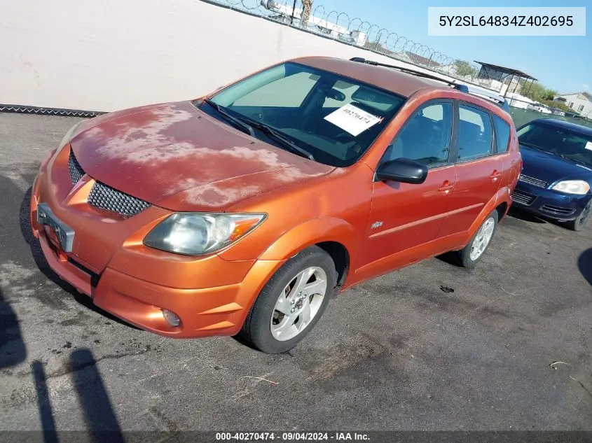 2004 Pontiac Vibe VIN: 5Y2SL64834Z402695 Lot: 40270474