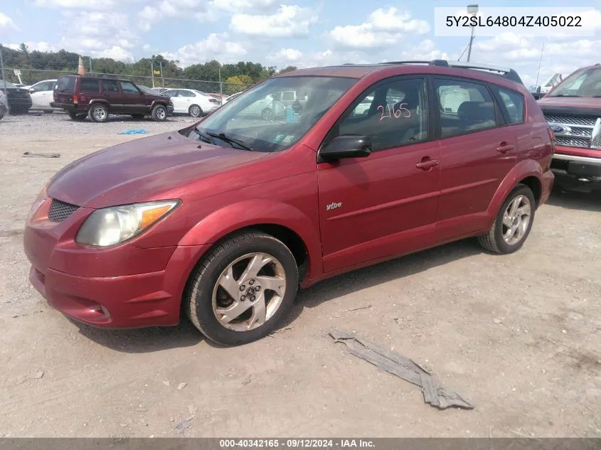 2004 Pontiac Vibe VIN: 5Y2SL64804Z405022 Lot: 40342165