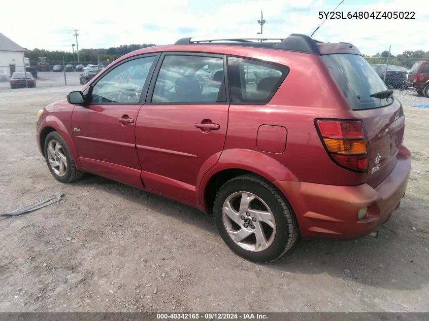 2004 Pontiac Vibe VIN: 5Y2SL64804Z405022 Lot: 40342165