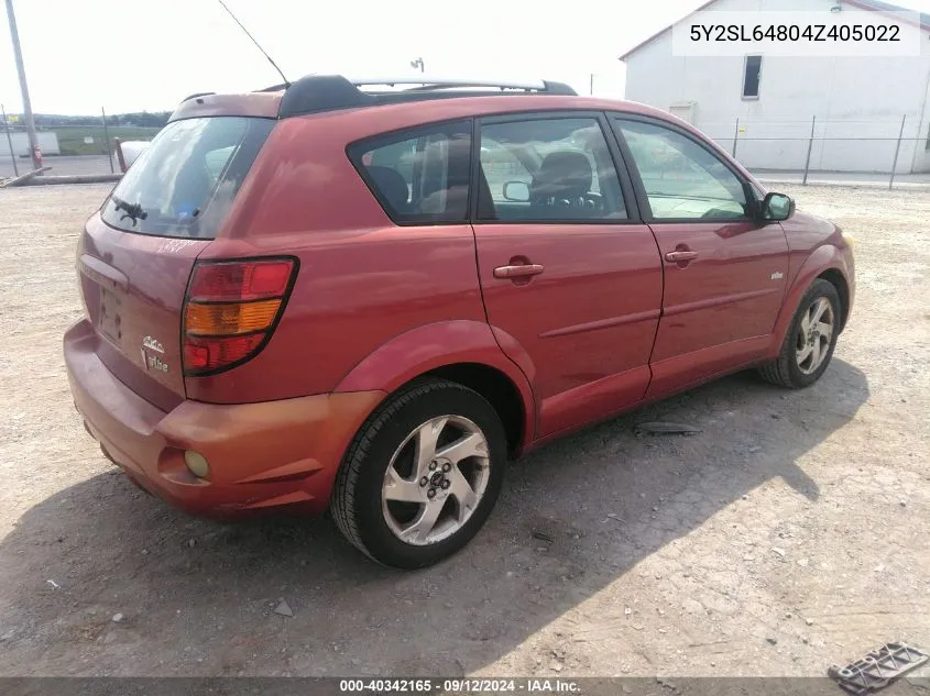 2004 Pontiac Vibe VIN: 5Y2SL64804Z405022 Lot: 40342165