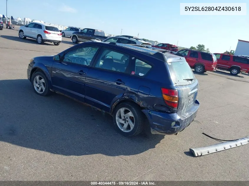 2004 Pontiac Vibe VIN: 5Y2SL62804Z430618 Lot: 40344475