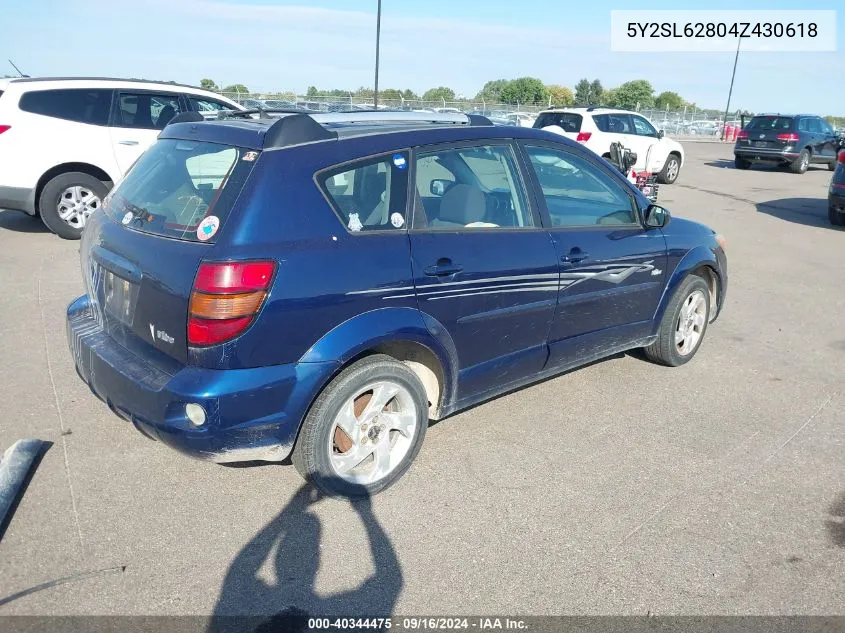 2004 Pontiac Vibe VIN: 5Y2SL62804Z430618 Lot: 40344475