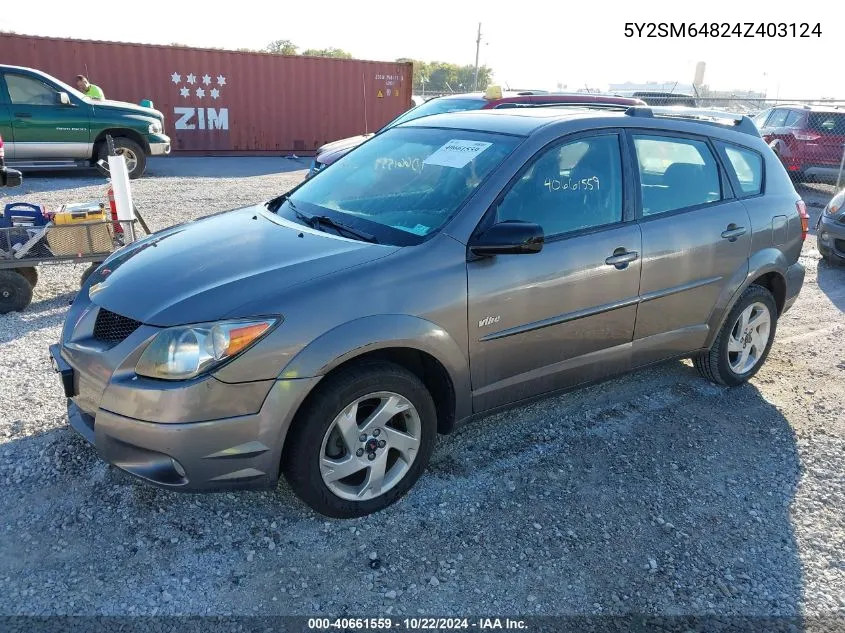 2004 Pontiac Vibe VIN: 5Y2SM64824Z403124 Lot: 40661559