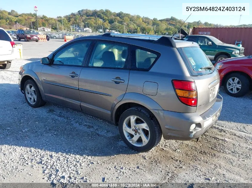 2004 Pontiac Vibe VIN: 5Y2SM64824Z403124 Lot: 40661559