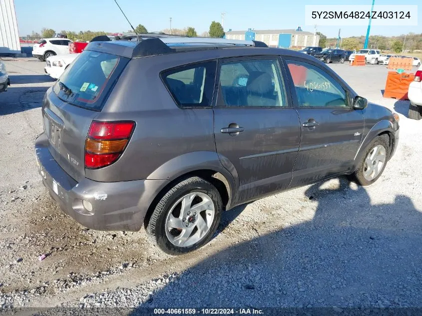 2004 Pontiac Vibe VIN: 5Y2SM64824Z403124 Lot: 40661559