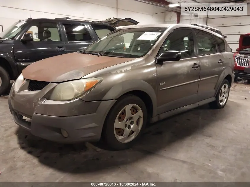 2004 Pontiac Vibe VIN: 5Y2SM64804Z429043 Lot: 40726013