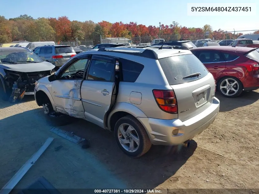 2004 Pontiac Vibe VIN: 5Y2SM64804Z437451 Lot: 40727381