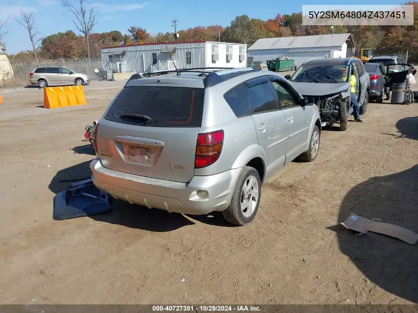 2004 Pontiac Vibe VIN: 5Y2SM64804Z437451 Lot: 40727381