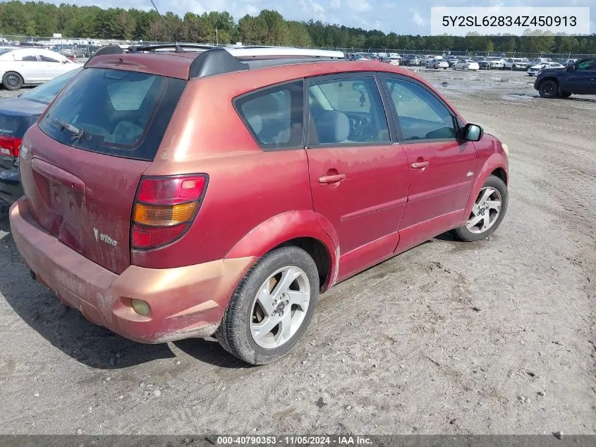 2004 Pontiac Vibe VIN: 5Y2SL62834Z450913 Lot: 40790353