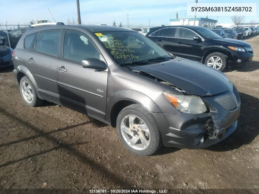 2005 Pontiac Vibe VIN: 5Y2SM63815Z458702 Lot: 12136781