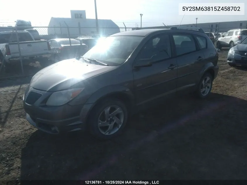 2005 Pontiac Vibe VIN: 5Y2SM63815Z458702 Lot: 12136781