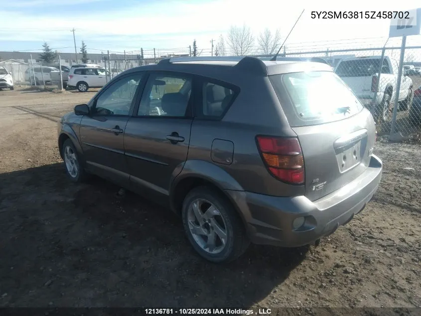 2005 Pontiac Vibe VIN: 5Y2SM63815Z458702 Lot: 12136781