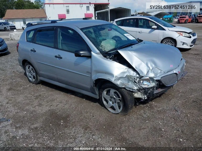 2005 Pontiac Vibe VIN: 5Y2SL63875Z451286 Lot: 40000818