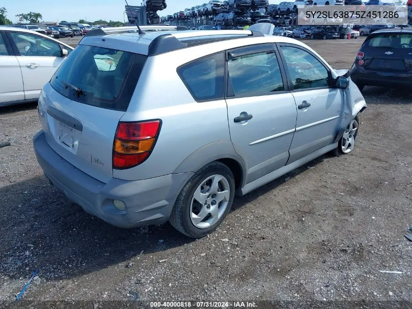 2005 Pontiac Vibe VIN: 5Y2SL63875Z451286 Lot: 40000818