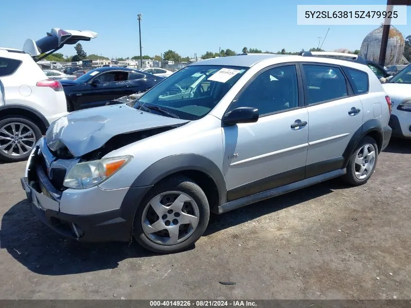 2005 Pontiac Vibe VIN: 5Y2SL63815Z479925 Lot: 40149226