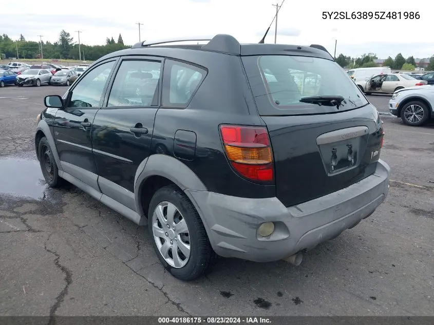 2005 Pontiac Vibe VIN: 5Y2SL63895Z481986 Lot: 40186175