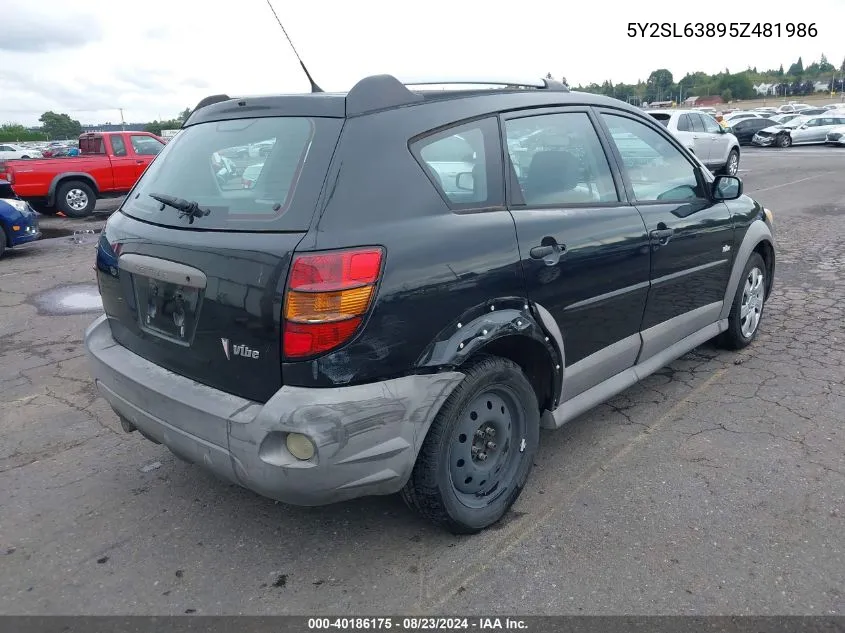 2005 Pontiac Vibe VIN: 5Y2SL63895Z481986 Lot: 40186175