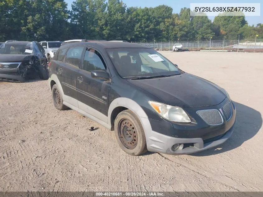 2005 Pontiac Vibe VIN: 5Y2SL638X5Z477932 Lot: 40210681