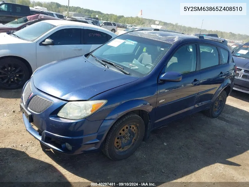 2005 Pontiac Vibe VIN: 5Y2SM63865Z408510 Lot: 40297481