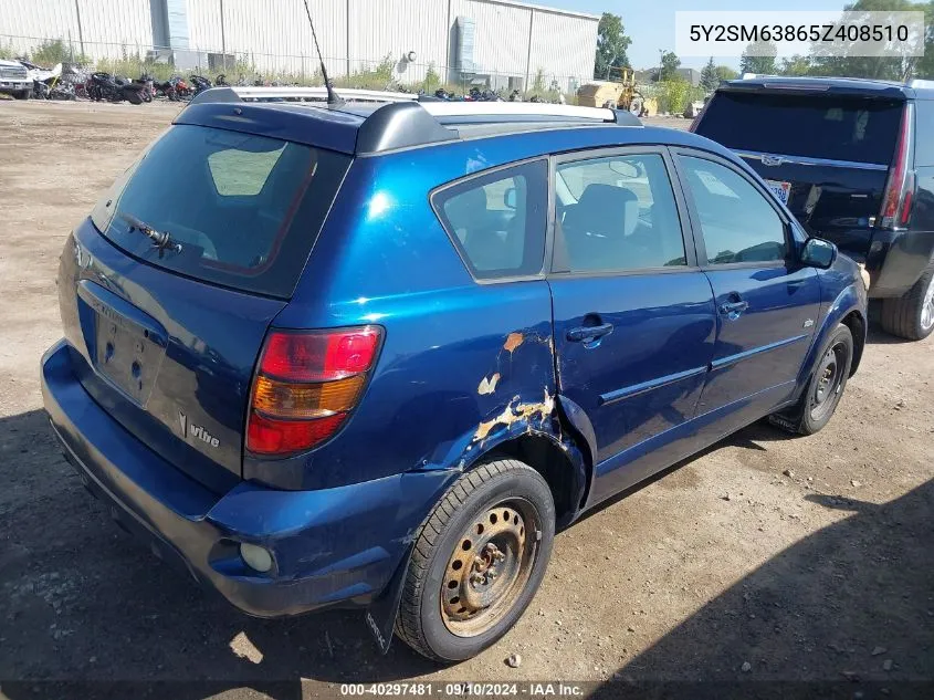 2005 Pontiac Vibe VIN: 5Y2SM63865Z408510 Lot: 40297481