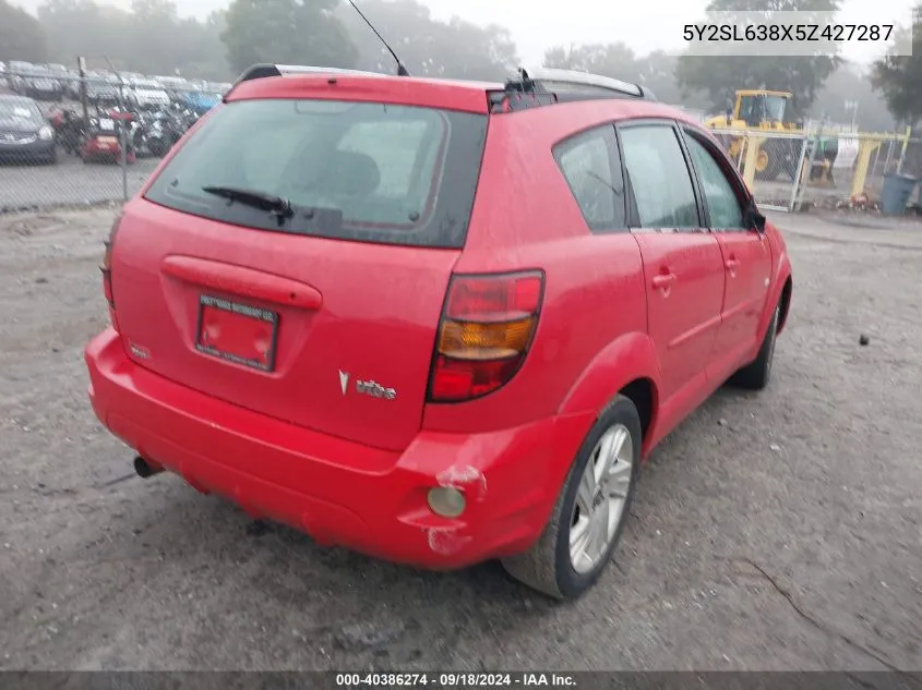 2005 Pontiac Vibe VIN: 5Y2SL638X5Z427287 Lot: 40386274