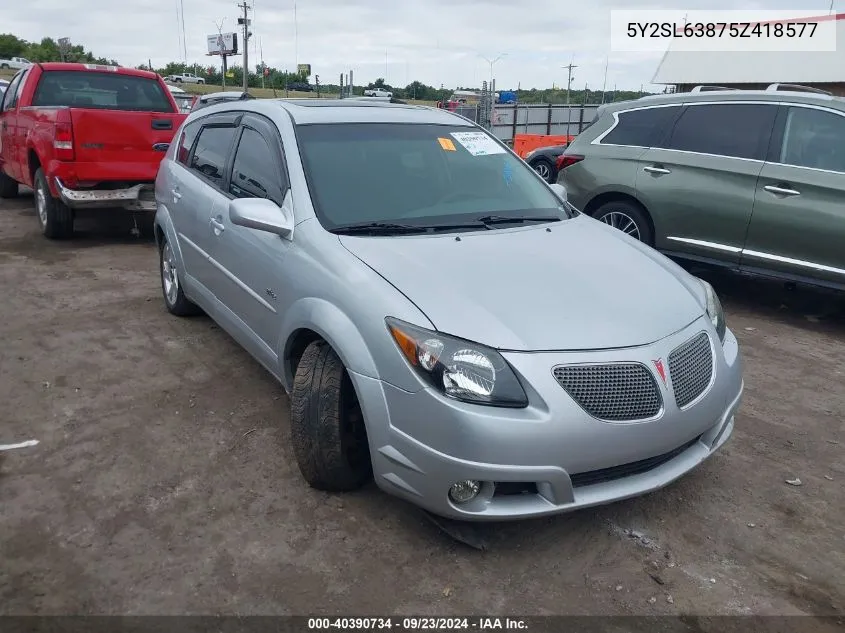 2005 Pontiac Vibe VIN: 5Y2SL63875Z418577 Lot: 40390734