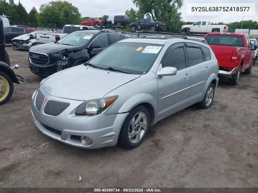 2005 Pontiac Vibe VIN: 5Y2SL63875Z418577 Lot: 40390734