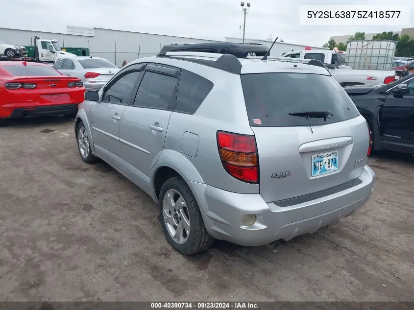 2005 Pontiac Vibe VIN: 5Y2SL63875Z418577 Lot: 40390734