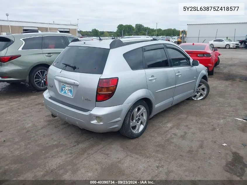 2005 Pontiac Vibe VIN: 5Y2SL63875Z418577 Lot: 40390734