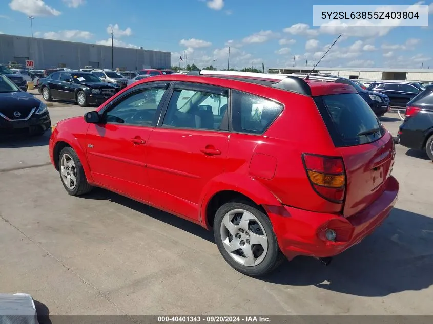 2005 Pontiac Vibe VIN: 5Y2SL63855Z403804 Lot: 40401343