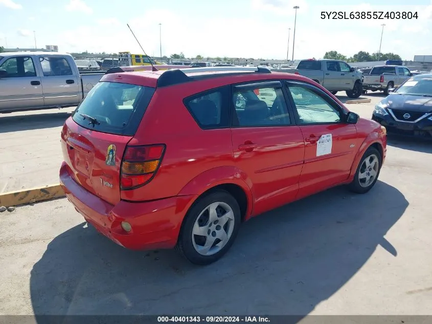 2005 Pontiac Vibe VIN: 5Y2SL63855Z403804 Lot: 40401343